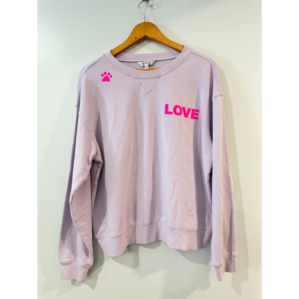 Wildfox Dogs Love Me Lavender Purple Cotton Crewneck Sweatshirt Neon Pink M
